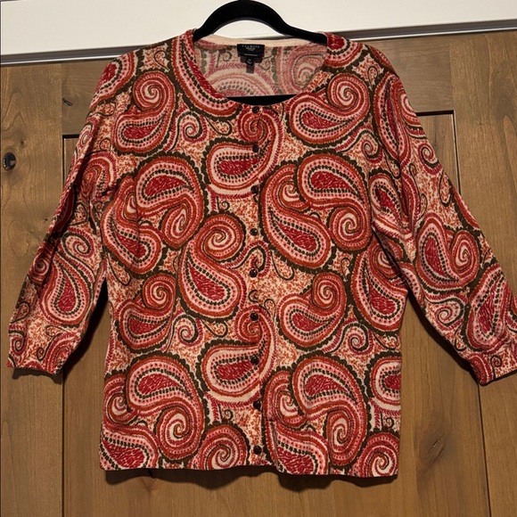 Talbots 100% Merino Wool Paisley Print Cardigan Womens Plus Size 1X Multicolor - Picture 1 of 6
